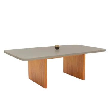 Imagem de Mesa De Jantar Retangular Com Tampo De Vidro Remini Naturale E Pérola 220cm