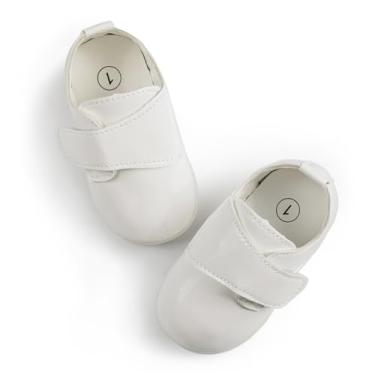 Imagem de Mocassins para bebês meninos meninas clássico casamento Brogue Oxford sapatos sociais primeiros passos caminhada sapato de berço preguiçoso, A06/branco, 12-18 Months Toddler