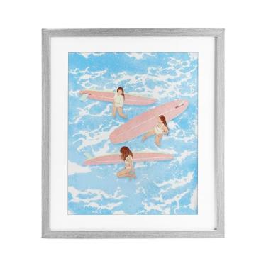 Imagem de Stupell Industries Surfing Girls Trio Impressão emoldurada cinza sob vidro, design de Ziwei Li, 40,6 x 33,5 cm