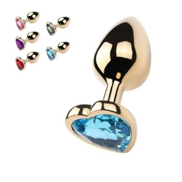 Imagem de Plug Anal Coração Dourado Pequeno Brinquedo Sexual Prazer Suave Satisfação Segura Tesão [AZUL]