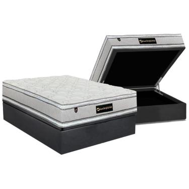 Imagem de Cama Box Baú Casal: Colchão Molas Ensacadas Luckspuma Lucksfaction Plus Gray + Base Crc Suede Gray (138x188)
