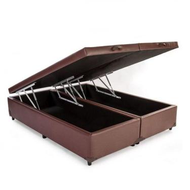 Imagem de Cama Box Baú King 193 Tecido Marrom Com Colchão Alegro Bello Box D28 Cinza 58x193x203