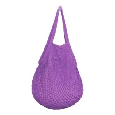 Imagem de Bolsa De Praia Feminina Saco De Rede Macramê Verão Piscina Com Alça roxo
