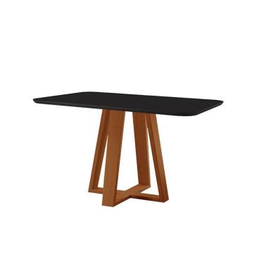 Imagem de Mesa De Jantar Floripa Madeira Maciça 120x80cm Tampo Retângular Vidro Móveis Minas Cor Preto