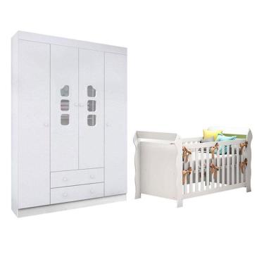 Imagem de Berço Americano Lara E Guarda Roupa Infantil Lívia Branco Brilho - Phoenix
