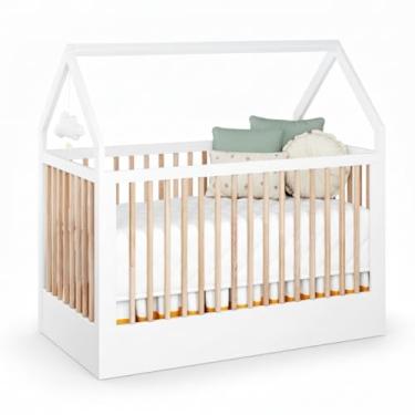 Imagem de Berço Montessoriano Casinha Wood Branco e Nature Padrão Americano Premium Divicar com Regulagem de Altura e Acabamento em Madeira Natural (BRANCO/CARVALHO TREVISO)