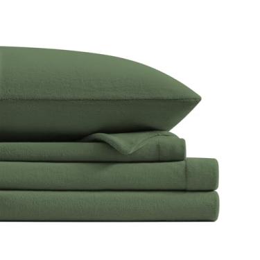 Imagem de Petrichor Jogo de cama solteiro de lã de flanela verde – Roupa de cama de pelúcia antiestática ultramacia, 3 peças (1 lençol com elástico, 1 lençol de cima, 1 fronha)