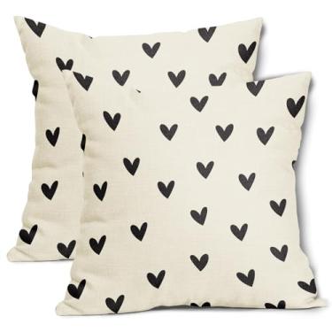 Imagem de Vrysenium Capas de almofada para o dia dos namorados, 50 x 50 cm, conjunto de 2 fronhas decorativas de linho de algodão preto e bege para o dia das mães, para quarto, sofá, sala de estar, cadeira