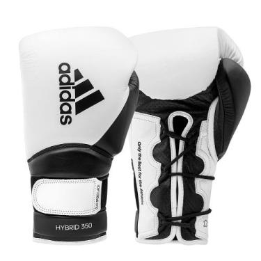 Imagem de Luva de Boxe adidas Hybrid 350 Elite em Couro, Branco, Preto, 12 Oz