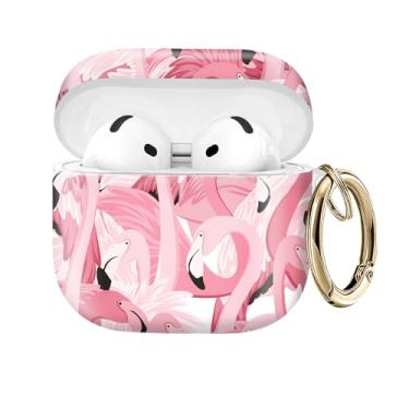 Imagem de Capa protetora compatível com AirPod 4 com chaveiro dourado para AirPods de quarta geração 2024. Capa protetora de fone de ouvido sem fio, à prova de choque, poeira, sem fio. (Flamingo)