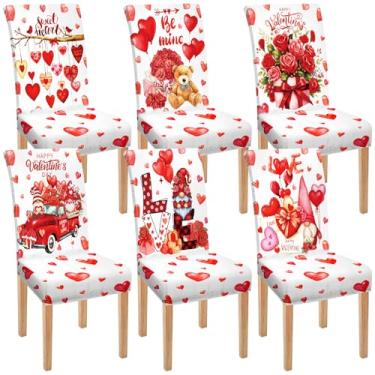 Imagem de Moukeren 6 capas de cadeira de jantar de coração para dia dos namorados, removíveis, laváveis e elásticas, para férias, primavera, restaurante, fazenda, cozinha, hotel, decoração de suprimentos