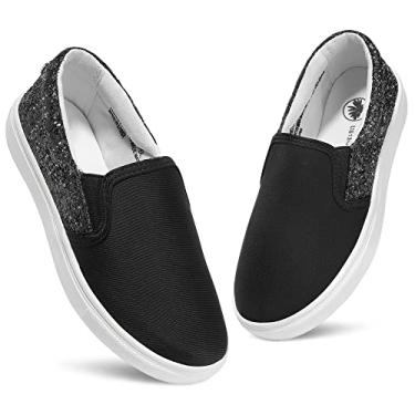Imagem de MIXIN Tênis feminino sem cadarço, confortável, casual, cano baixo, moderno, tênis, caminhada, casual, para crianças pequenas/grandes, Preto, 15