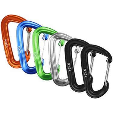 Imagem de 6 PEÇAS Grampos Carabiner 12KN para Rede de Dormir Camping Caminhada Backpacking Liga Alumínio Premium com Clip Flexível Função Auxiliar Casa Barco Toldo