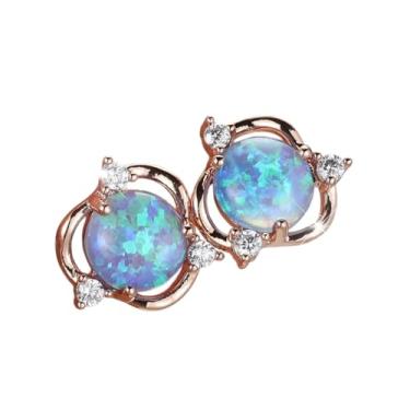 Imagem de Brincos redondos de pedra opala branca azul 2026 da moda ouro rosa cor prata vintage brincos de cristal para mulheres, perfeitos para casamento, festa ou noite