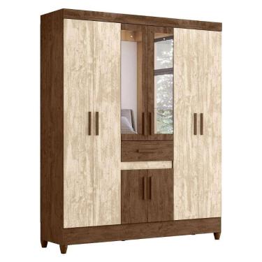 Imagem de Guarda Roupa Casal Portugal 6p Espelho 165 Cm Castanho Wood Avela Wood Moval