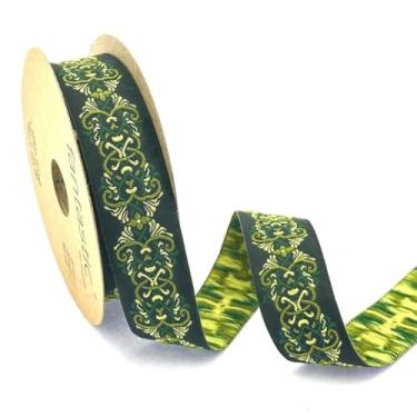 Imagem de Fita de acabamento de tecido jacquard, rolo de 10 jardas, fita decorativa de poliéster de 25 mm (1 polegada) – Borda jacquard durável para costura, fantasias, projetos DIY e embrulho de presente (V4)