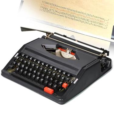 Imagem de HGTRH Máquina de escrever vintage, tradicional portátil, manual, vintage, clássica, retrô, velha, máquina de escrever para escritores, processador de texto clássico, teclado preto com teclado inglês