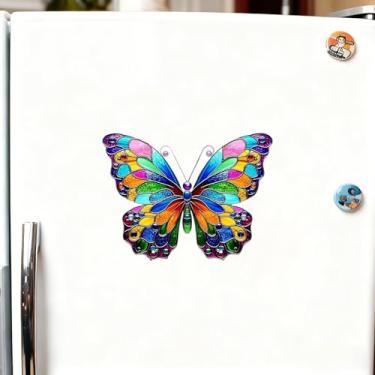 Imagem de 1 Imã de geladeira colorido em forma de borboleta em forma de borboleta, decoração de amor em estilo de vidro colorido de 8 cm, adesivo magnético criativo para cozinha doméstica, presente de festival