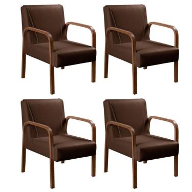 Imagem de Kit 4 Poltronas Anita Moderna Decorativa Braço Madeira Corino Marrom 360