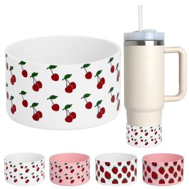 Imagem de GENLEAS Capa protetora para botas de silicone com estampa cereja 340.2 g-1,134.0 g para Stanley Tumbler, Hydro Flask, Owala, Yeti, Simple Modern, Iron Flask Tumbler Accessories (Branco)