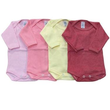 Imagem de Kit com 4 peças body canelado - manga longa em algodão antialérgico - 