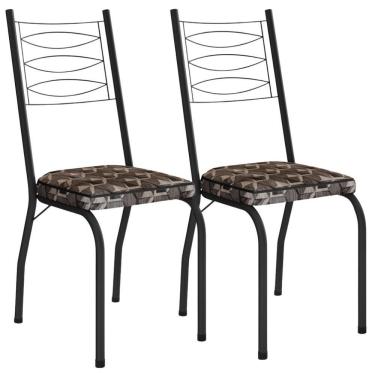 Imagem de Kit 2 Cadeiras Tubular Europa 262 Preto Assento Mosaico Palha Artef Mosaico Palha