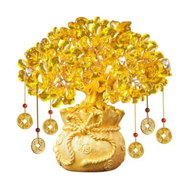 Imagem de Baoblaze Árvore-da-fortuna-citrina artificial, peça central decorativa chinesa para mesa, bonsai para casa, loja ou restaurante, 19cm X 10cm X 22cm