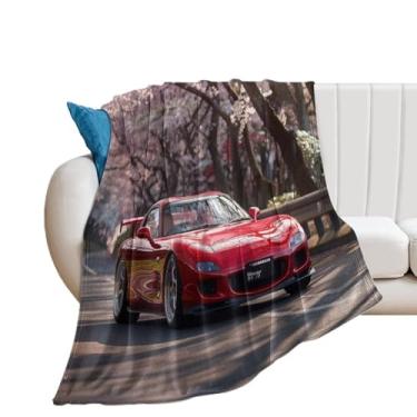 Imagem de HouLaiZhe Cobertor super macio de flanela vermelha estática JDM Rx7 flores de cerejeira cobertores refrescantes leves para sofá-cama cadeira sofá carro viagem ao ar livre leve quente 101,6 cm x 127 cm