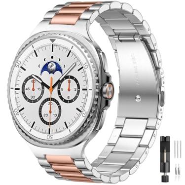 Imagem de Lerobo Pulseira masculina compatível com Samsung Galaxy Watch 8 de 40 mm, 44 mm 2025/Samsung Galaxy Watch 8 Classic de 46 mm 2025, sem lacunas, ouro royal/prata
