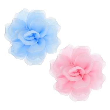Imagem de PATIKIL 2 peças broche de flor de tecido de cetim grande de 12 cm para mulheres broches florais elegantes de organza para casamento, dança, festa, roupas, vestido, chapéu, acessórios, rosa, azul