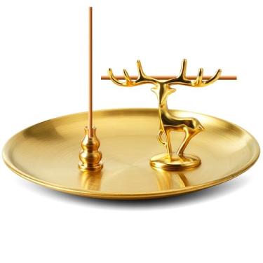 Imagem de Queimador de incenso de latão 3 em 1 – comporta bastões/bobinas/cones, 14 cm com apanhador de cinzas – para ioga, meditação e decoração de casa (veado + cabaça + disco)