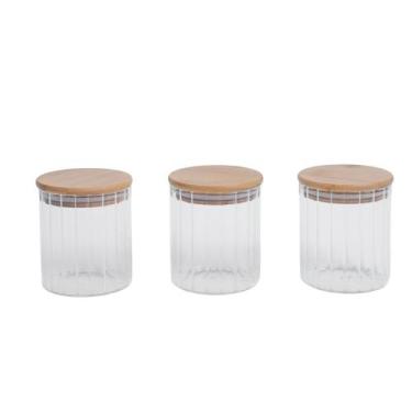 Imagem de Kit 3 potes vidro canelado com tampa de bambu 500ml - Oikos, U, NATURA