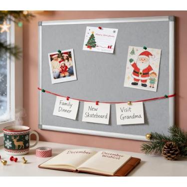 Imagem de Quadro de avisos, quadro de feltro, quadro de notas, quadro de anotações, quadro de pinos cinza 45,72 x 60,96 cm, moldura de alumínio prata..