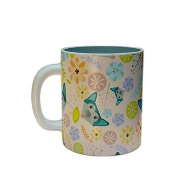 Imagem de Caneca Xícara de Café Porcelana 300ml Com Desenho Floral e Cachorro