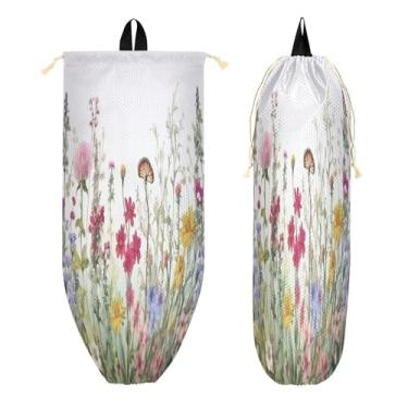 Imagem de xigua Suporte de parede para saco de plástico de flores em aquarela com cordão, 1 pacote, organizador de sacolas de compras reutilizáveis, decoração para bolsas, meias, roupas íntimas e gravatas