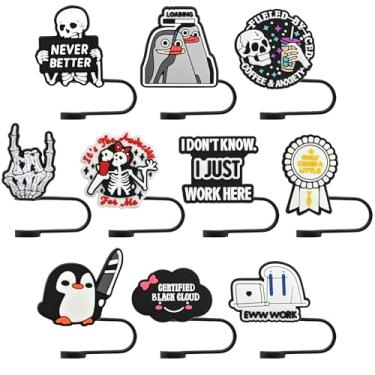 Imagem de Toppers de palha engraçados a granel 10 peças 10 mm capas de palha divertidas e fofas para Stanley copo adulto homens mulheres trabalhadores presentes lembrancinhas de festa