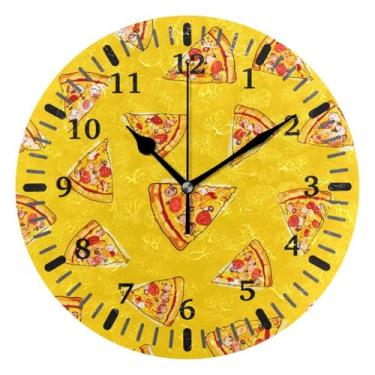 Imagem de CEBUGI Relógio de parede colorido com pizza operado por bateria, relógios de parede silenciosos sem tique-taque para cozinha, banheiro, quarto, escritório, decoração 25,4 cm