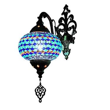 Imagem de Luminária de parede em mosaico marroquino, arandela turca, luminária de parede boêmia artesanal em vidro para cabeceira, ideal para sala de estar, quarto, corredor, varanda, café ou bar.