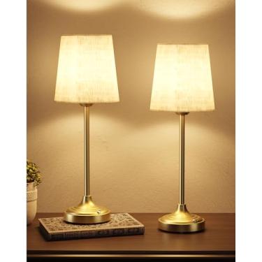 Imagem de EZVALO Lâmpada sem fio, pacote com 2, 8000 mAh, luz ambiente, controle de toque, regulável, 2700 K, portátil, LED, sem fio, sem fio, operada a bateria, lâmpada de mesa, abajur de tecido, para sala de