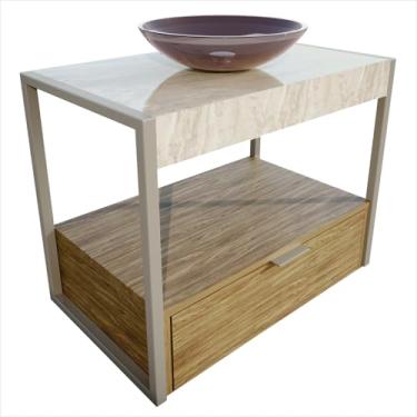 Imagem de Gabinete Gálatas 712mm com Cuba em Vidro Moldado, Porcelanato, Perfil de Alumínio com Pintura Eletrostática, MDF Ultra Resistente à Umidade, Puxador Metálico, Marrom Brilhante - Cris Metal