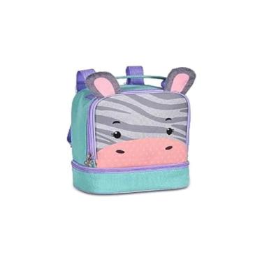 Imagem de Lancheira Térmica Infantil de Costas Escolar, Estampa Zebra, Poliéster, 19x11x23cm, com Alça e Compartimento