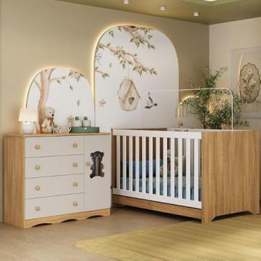 Imagem de Berço Americano 3 em 1 com Cômoda 1 Porta 4 Gavetas Doçura Multimóveis Mp4725 Madeirado/off White