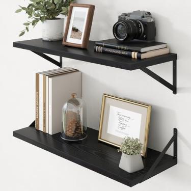 Imagem de Axeman Prateleiras flutuantes profundas – Conjunto de prateleiras flutuantes pretas de 76 a 30 cm de profundidade de madeira para sala de estar, banheiro, cozinha