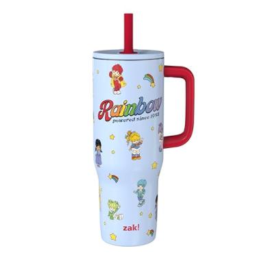 Imagem de Zak Designs Copo de viagem Rainbow Brite Sutton para viagem em movimento, aço inoxidável de 850 g com isolamento a vácuo, canudo de silicone e alça de transporte para bebidas frias (Rainbow Brite
