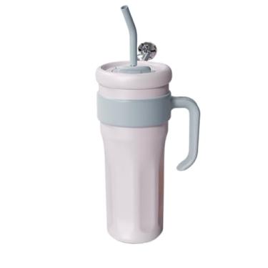 Imagem de Copo Térmico com Canudo de Aço Inox 1200ml com Alça Térmica Fitness com Tampa(Rosa com cinza1200ml)