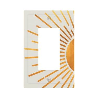 Imagem de LWDZLHD Meados do Século Boho Ouro Sol Nascer do Sol Capa Decorativa 1 Gang Single Rocker Placa de Parede Placa Elétrica Placa Frontal para Cozinha Banheiro Quarto Decoração 12,7 cm x 7,6 cm