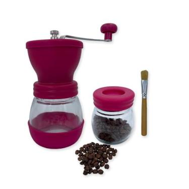 Imagem de Moedor de Café Manual, Vidro Plástico Inox Cerâmica, Rosa, 20 x 9cm