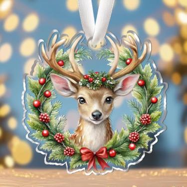 Imagem de Enfeites de Natal, decorações de árvores, enfeites de pendurar para pequenas árvores, cervos, guirlanda de Natal, urso, festa de feriado, decoração de casa ao ar livre