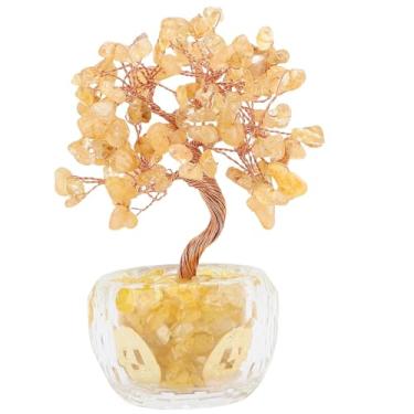 Imagem de TOPINCN Árvore de Dinheiro de Cristal Feng Shui, Bonsai de Cristal Artificial Estilo Chinês Decoração de Planta de Dinheiro da Sorte para Riqueza e Sorte, Decoração de Mesa de Escritório (Amarela)