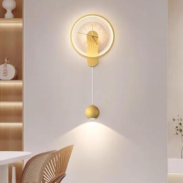 Imagem de Arandela de parede LED com relógio criativo e 3 cores de iluminação. Design moderno e elegante, ideal para sala de estar, sala de jantar e escritório.